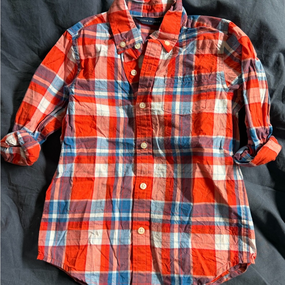 Janie and Jack Red, Blue & White Plaid Button-Down Shirt